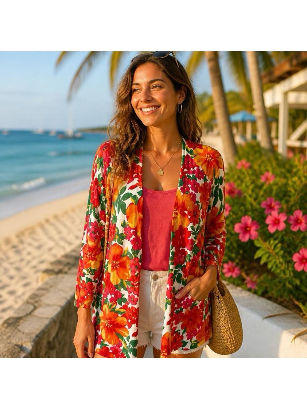 Jones NewYork Signature Women L ShelfTank Cardigan LongSleeve Floral Soft Casual - Picture 1 of 11